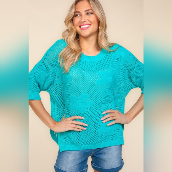 Haptics Floral Crochet Side Slit Knit Top - Picture 2 of 6